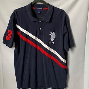 U.S. Polo Assn Big Pony Polo Shirt Men’s Large Navy Red White Rugby Stripe USA